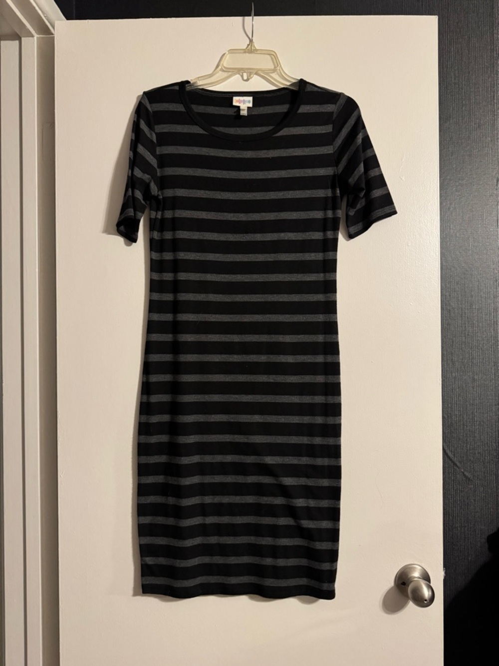 LuLaRoe Black and Charcoal Striped Midi Dress